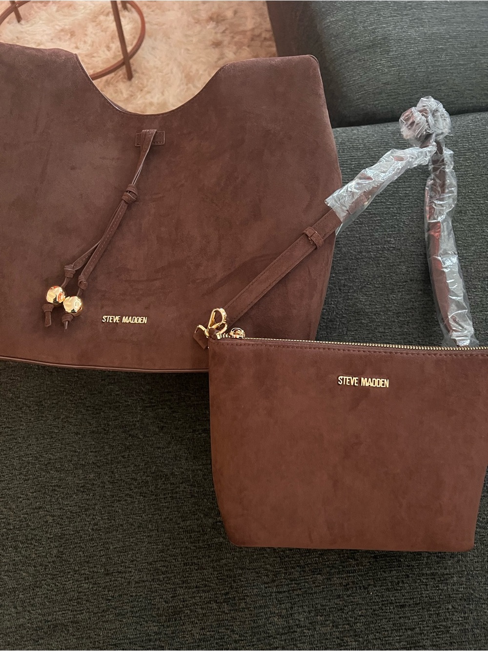 Steve Madden Chocolate Brown Suede Hobo and Crossbody Set